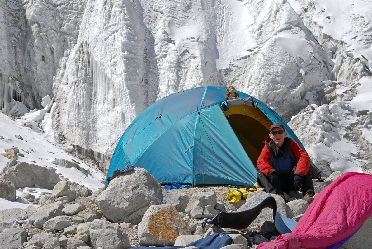9 11 Jerome Ryan, Dangles At East Col Camp Tent With Glacier Behind